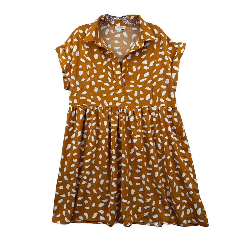 Umgee Womens Medium Mustard Yellow Abstract Print Babydoll Mini Dress
